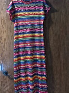 Bright Multicolor Striped Knit Maxi Dress